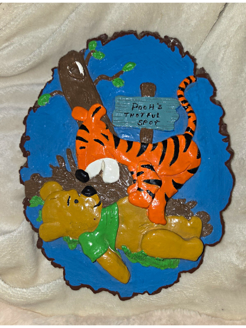 Disney Winnie the Pooh & Tigger 3D Wall Plaque, "Pooh's Thoughtful Spot" 11x8